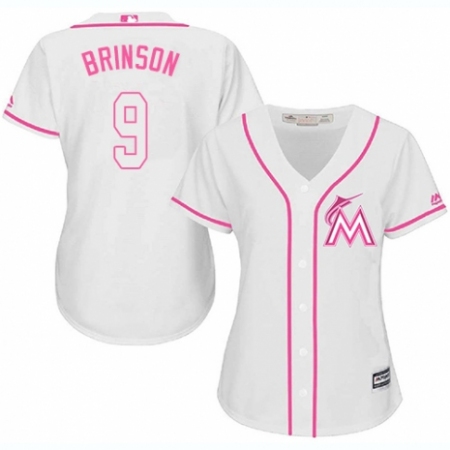 Women's Majestic Miami Marlins #9 Lewis Brinson Authentic White Fashion Cool Base MLB Jersey