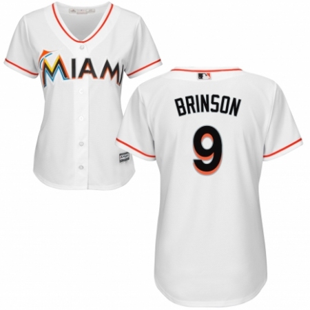 Women's Majestic Miami Marlins #9 Lewis Brinson Authentic White Home Cool Base MLB Jersey