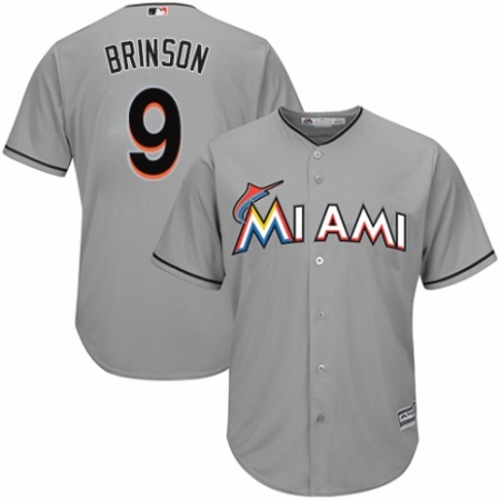 Youth Majestic Miami Marlins #9 Lewis Brinson Authentic Grey Road Cool Base MLB Jersey