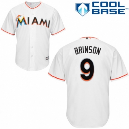 Youth Majestic Miami Marlins #9 Lewis Brinson Authentic White Home Cool Base MLB Jersey