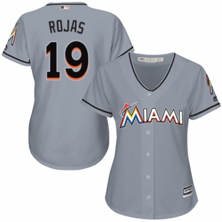 Women's Majestic Miami Marlins #19 Miguel Rojas Authentic Grey Road Cool Base MLB Jersey