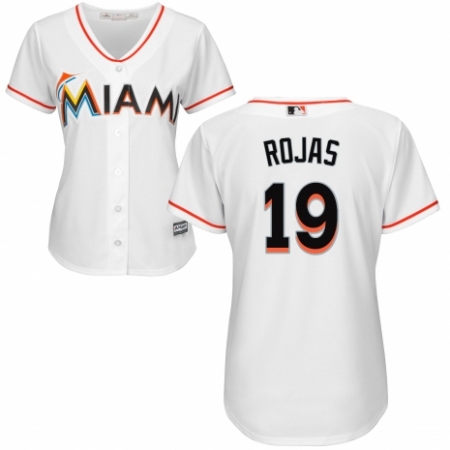 Women's Majestic Miami Marlins #19 Miguel Rojas Authentic White Home Cool Base MLB Jersey