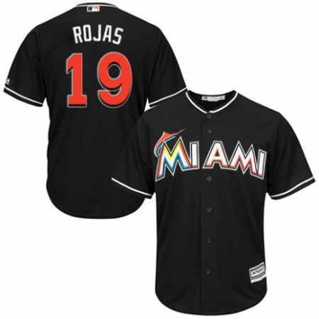 Youth Majestic Miami Marlins #19 Miguel Rojas Authentic Black Alternate 2 Cool Base MLB Jersey