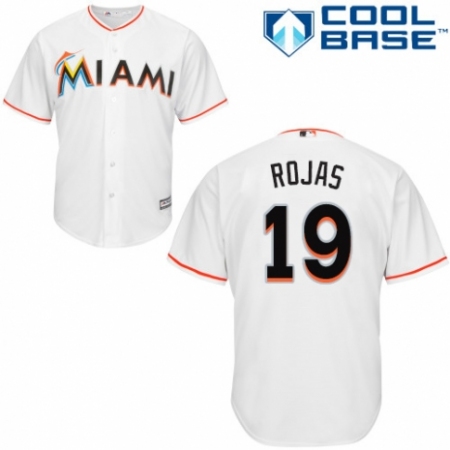 Youth Majestic Miami Marlins #19 Miguel Rojas Replica White Home Cool Base MLB Jersey