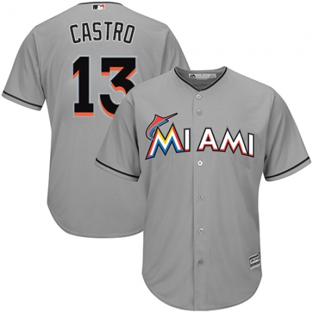Youth Majestic Miami Marlins #13 Starlin Castro Authentic Grey Road Cool Base MLB Jersey