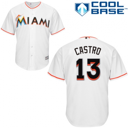 Youth Majestic Miami Marlins #13 Starlin Castro Authentic White Home Cool Base MLB Jersey