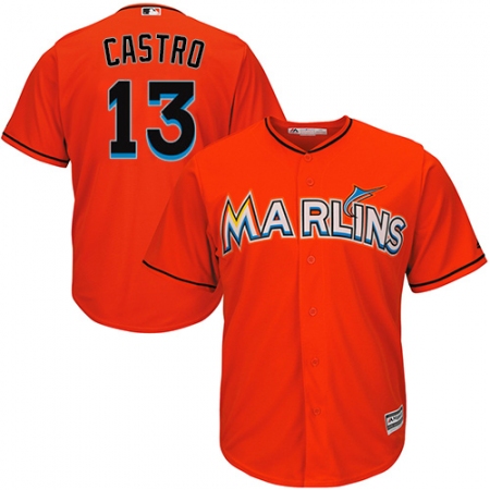 Youth Majestic Miami Marlins #13 Starlin Castro Replica Orange Alternate 1 Cool Base MLB Jersey